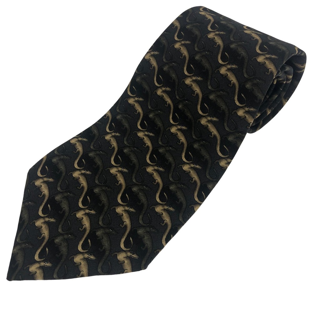Wildlife Domain Necktie Leaping Lizard 100% silk made in USA